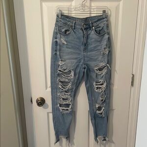 American Eagle Outfitters Blue High Rise Distressed Denim